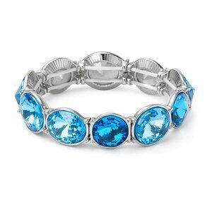 Blue Glass Bracelet in Silvertone 7 Inches